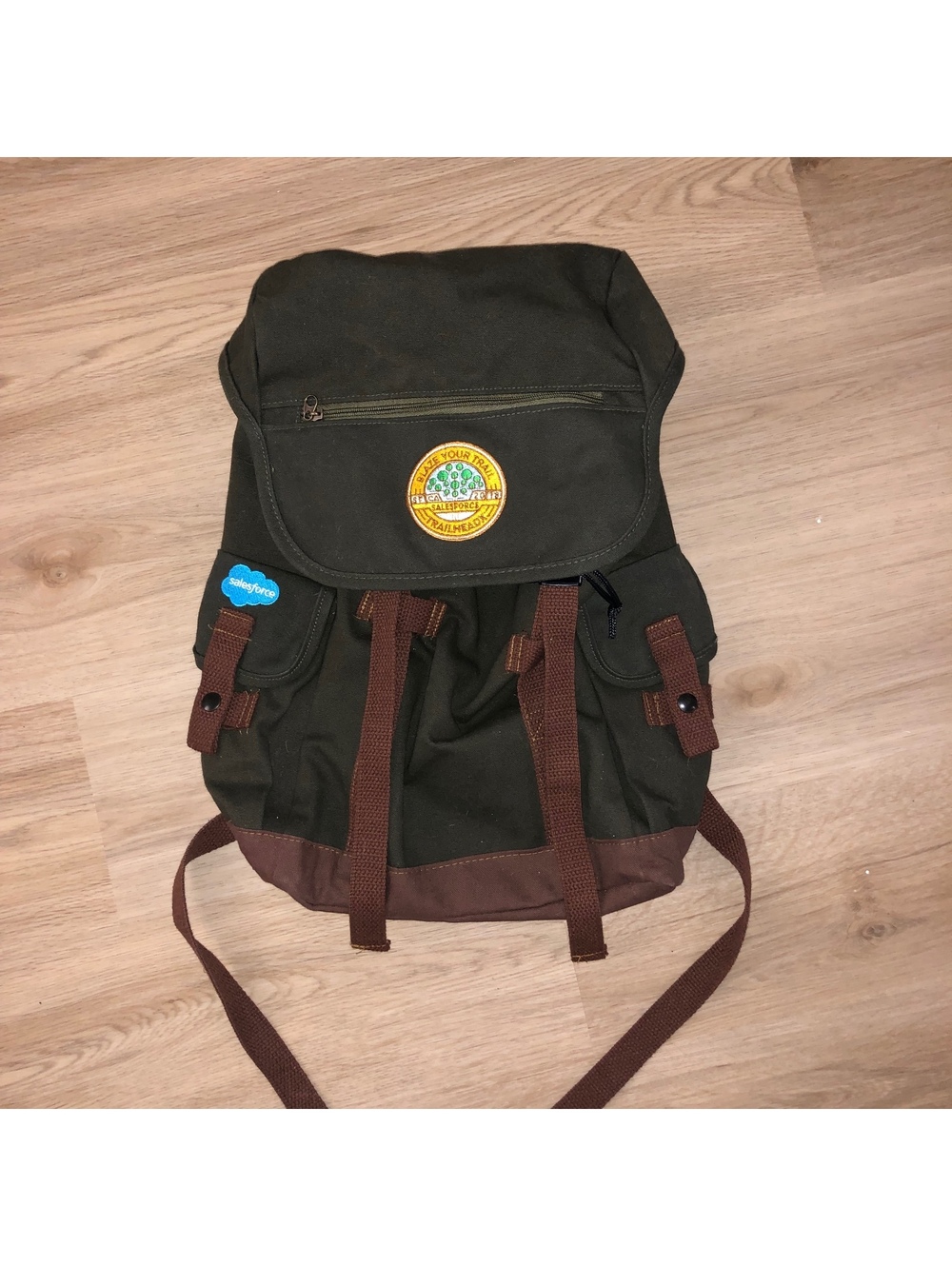 SALESFORCE GREEN BROWN FOLD FLAP HIKING OUTDOOR BACKPACK BLAZE YOUR TRAIL BAG